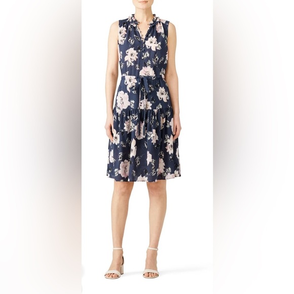 Rebecca Taylor Sleeveless Magnolia Sundress navy with pink floral size 8 - Picture 1 of 16